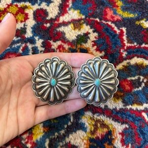 Large Turquoise and Sterling Concho Earrings